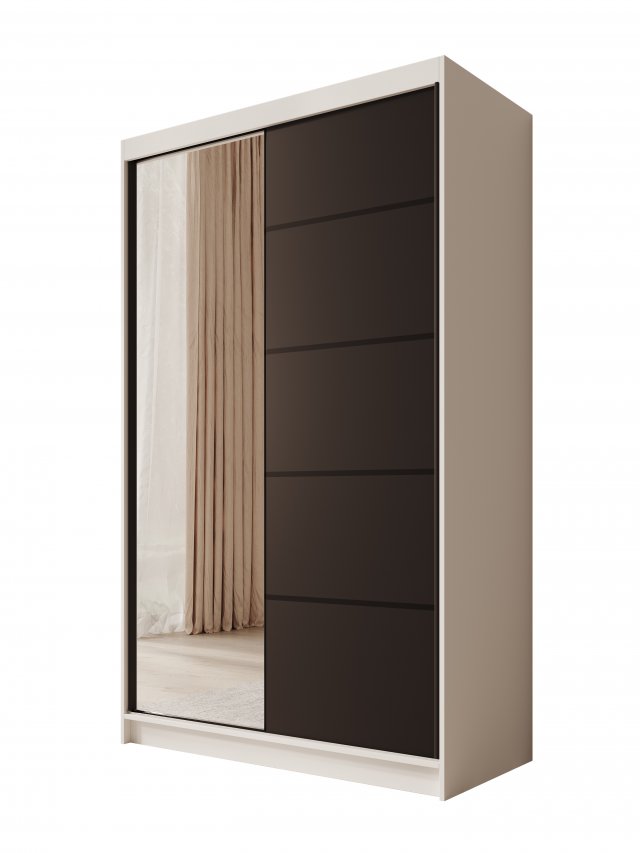 SW-CAS-120 cm - WB Sliding wardrobe with mirror,White matt/black matt