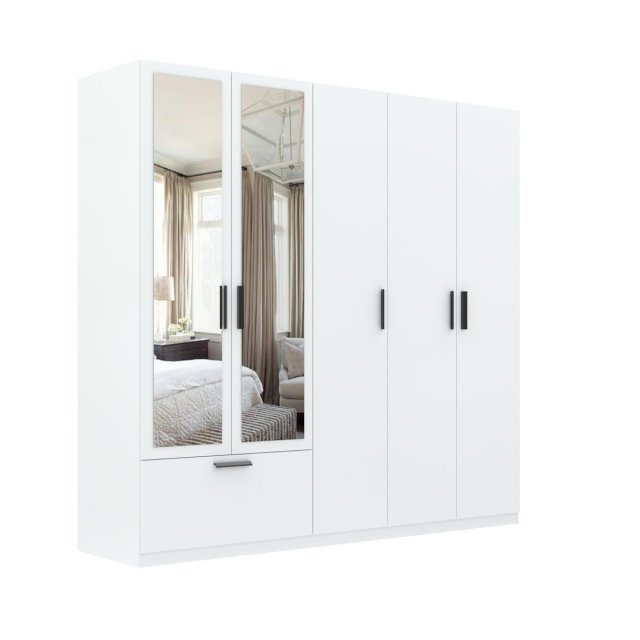 INTERLIT SZF 5D1S LUS Шкаф с зеркалом,5 дверцами и 1 ящиком,белый матовый