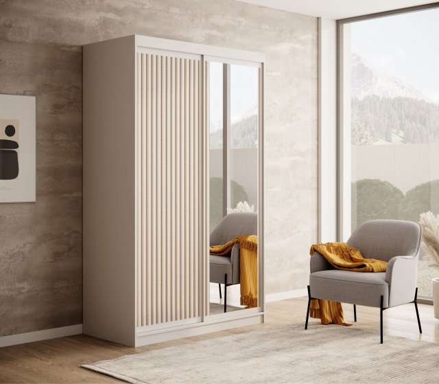SW-DEL-W 120 cm Sliding wardrobe with mirror,White matt,Artisan