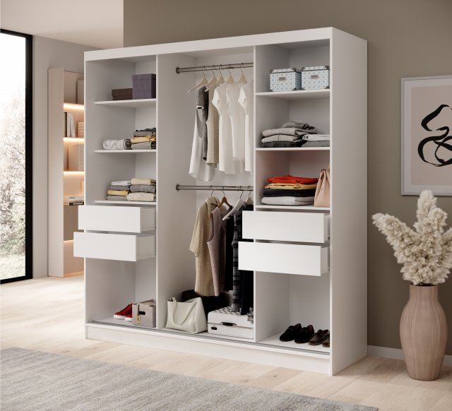 SW-IDA-200 cm W Sliding wardrobe with mirror,White matt