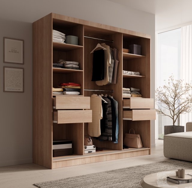 SW-KER-200 cm-SB Sliding wardrobe with mirror,Sonoma/black