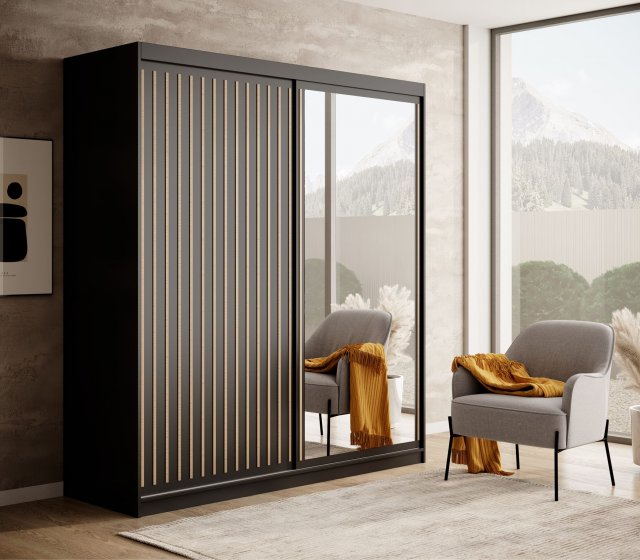 SW-DEL-B 180 cm Sliding wardrobe with mirror,Black matt,Artisan