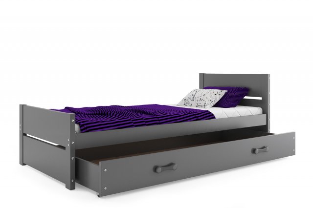 BAR-EK Jugendbett,90x200,mit Matratze und Schublade,grau