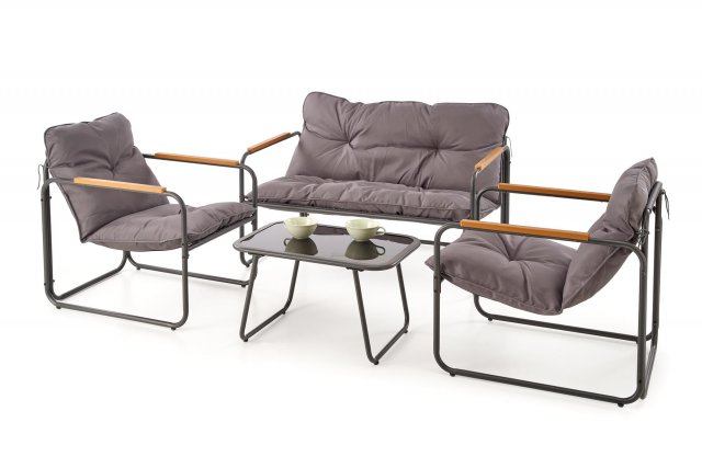 28053 Gartenmöbelset (Sofa, 2 Stühle, Couchtisch), grau/braun