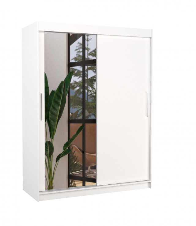 SW-BIA-W- 150 cm Schwebetürenschrank mit Spiegel,Weiß matt