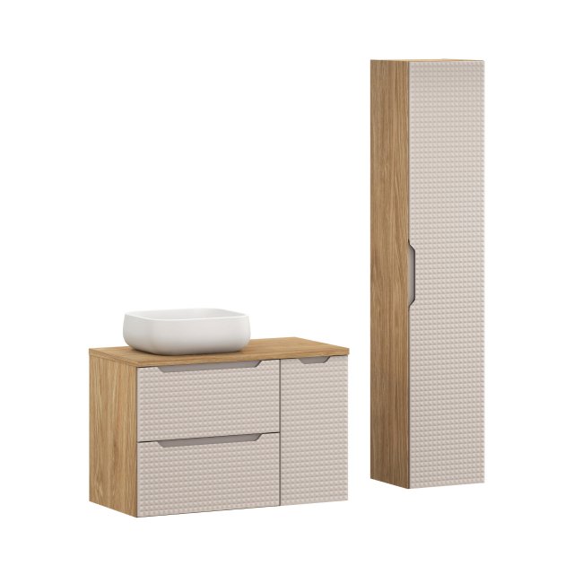Luxor Beige Комплект мебели для ванной комнаты со столешницей,раковиной Nika и высоким шкафом