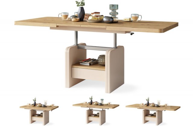 LEXUS 75 sz Modern Couchtisch Kaffeetisch Sofatisch Ausziehbar Tisch mit einstellbarer Höhe (Eiche Artisan/Beige)