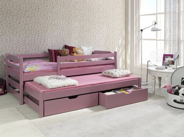 MARCIN II Bed Pine with mattress Pink acrylic
