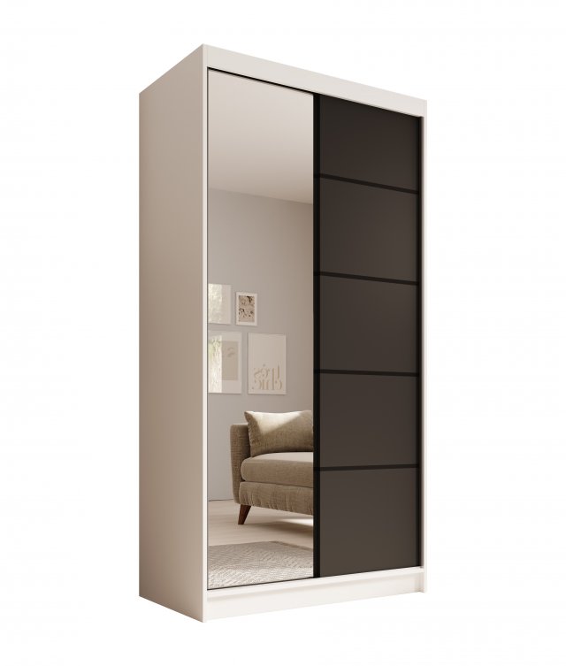 SW-LAU 100 cm Sliding wardrobe with mirror,White matt/black matt