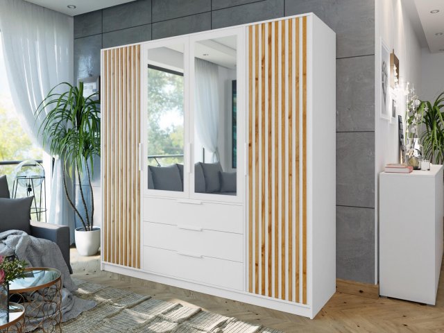 Bali/ Lux D4 Kleiderschrank mit Spiegel (weiß/eiche wotan)