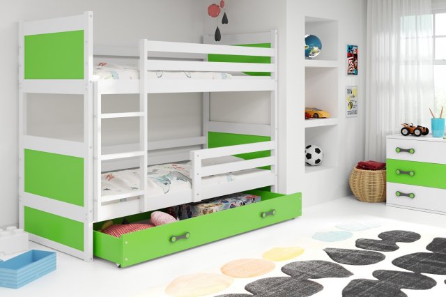 Riko II 190x80 Bunk bed with two mattresses White/Green