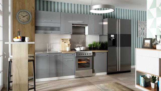 TIFANY 240 cm Küche White mat/grey gloss