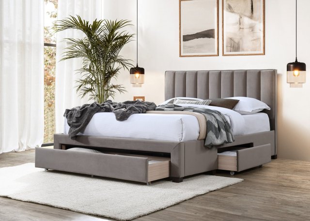 28039, 140x200 Bett mit 3 Schubladen,Velvet beige