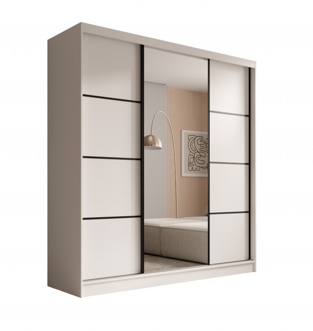 SW-KER-200 cm-WB Sliding wardrobe with mirror,White/black