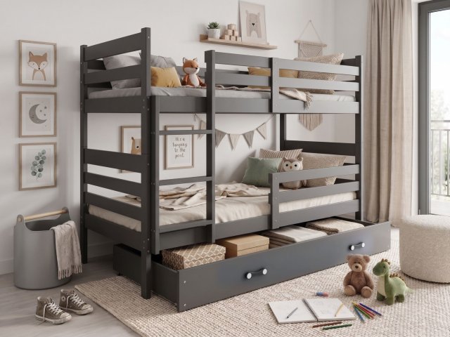 Двухъярусная кровать с матрасами и ящиком 200x90,графит 