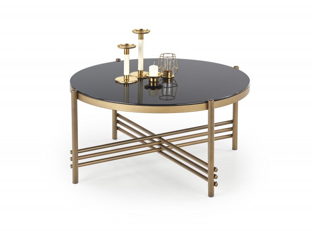 ISMENA Runder Couchtisch Gold/Schwarzglas