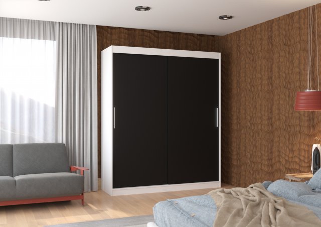 SW-LIN W+B-180 Schwebetürenschrank,Weiß matt/Schwarz matt