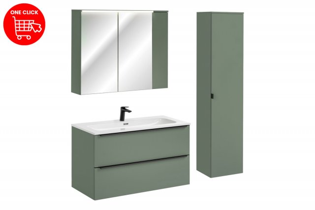 Sombra green Furniture set 100cm with FLY furniture washbasin, mirrored cabinet and tall cabinet