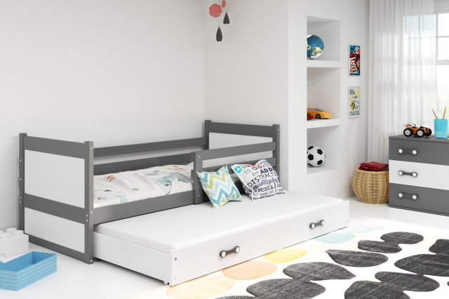 Riko II 200x90 Bērnu gulta ar diviem matračiem Grafīts