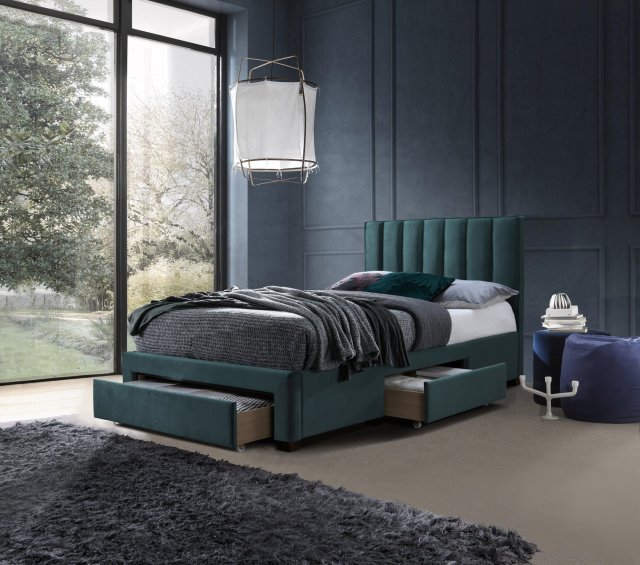 28948,120x200 Bed with drawers,Velvet dark green