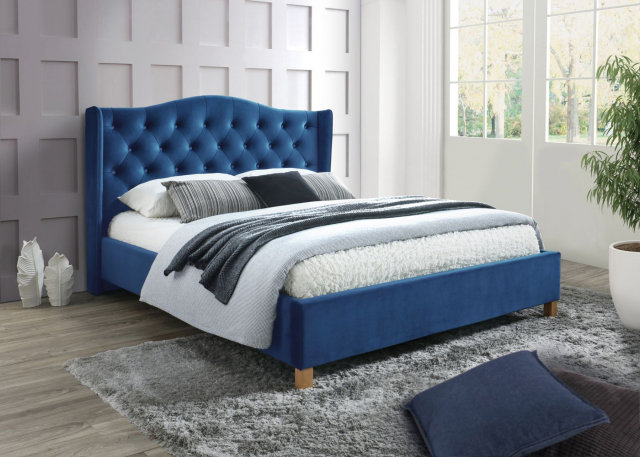 Aspen 160 Bed with wooden frame (Bluvel 86 Velvet Blue)