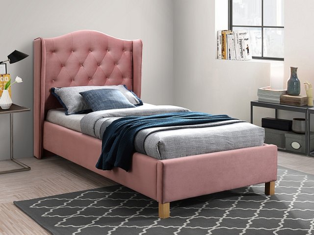 Aspen 90 Bed with wooden frame (Bluvel 52 Velvet Antique pink)