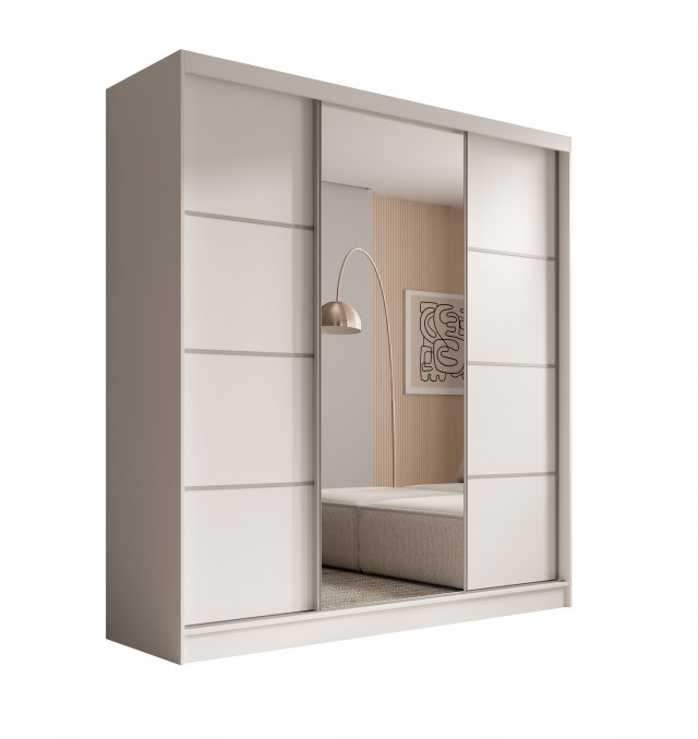 SW-KER-200 cm-WS Sliding wardrobe with mirror,White/silver