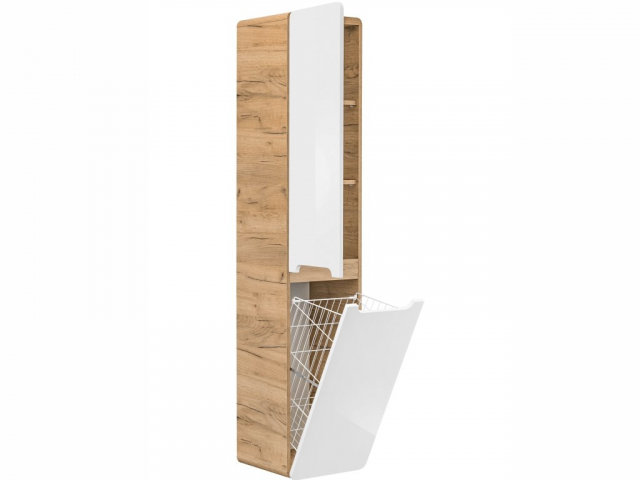 Abura White/Oak Craft 804 Badmöbel Hochschrank mit Wäschekorb
