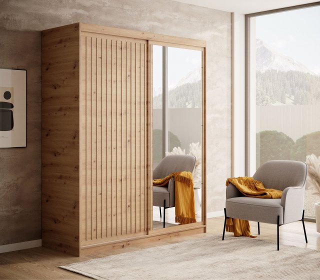 SW-DEL A 160 cm Schwebetürenschrank mit Spiegel,Eiche Artisan