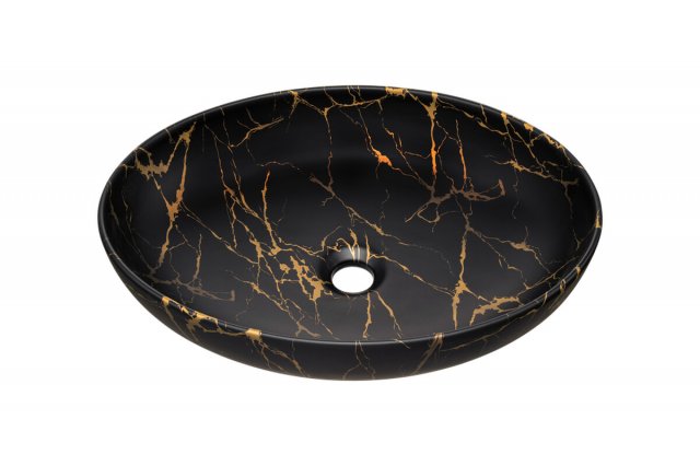 UM- UN-MONA-MB12 Black Matt,Gold Aufsatzwaschbecken 52cm