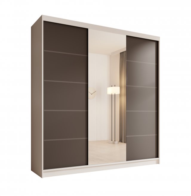 SW-SON-200 cm -WB Sliding wardrobe with mirror,White matt/black matt