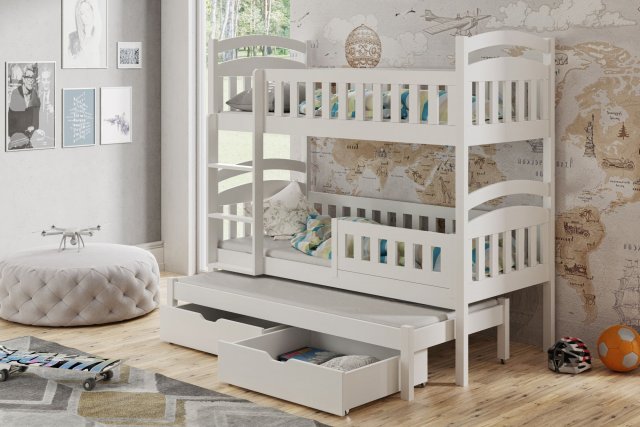 DOMINIK III 80x180 Двухъярусная кровать с 3 матрасами и 2 ящиками,Белый