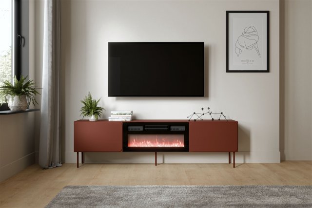 RAFAEL RTV 200 EF + komin TV cabinet with electric fireplace,Red Tuscan