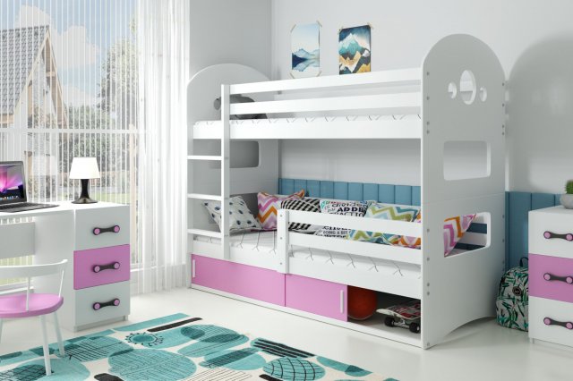 Domenik Bunk Bed With Mattress 190x80, Pink Bunk Beds With Mattresses Included