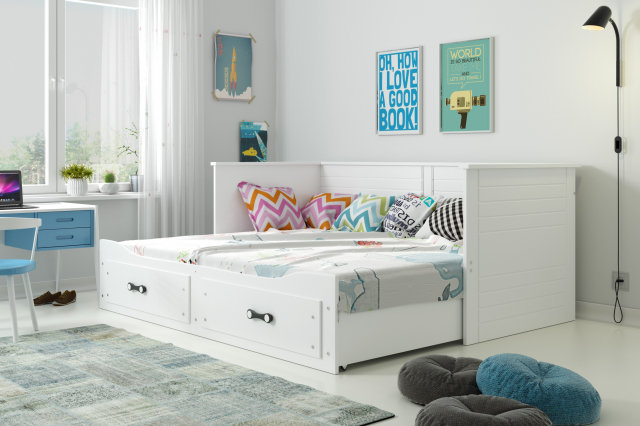 H-MES- 13111 Divvietīga bērnu gulta ar diviem matračiem 200x80 balts