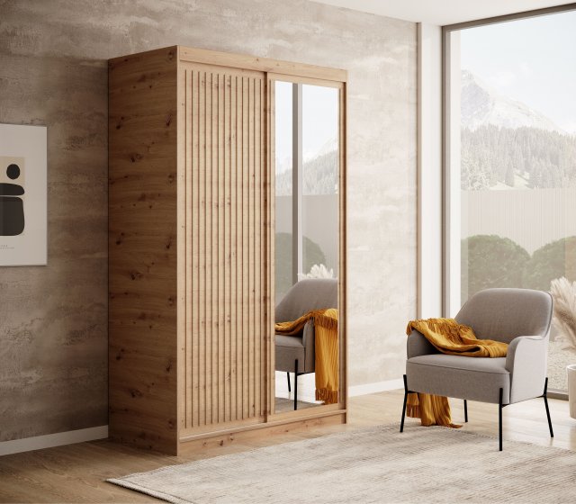 SW-DEL A 120 cm Schwebetürenschrank mit Spiegel,Eiche Artisan