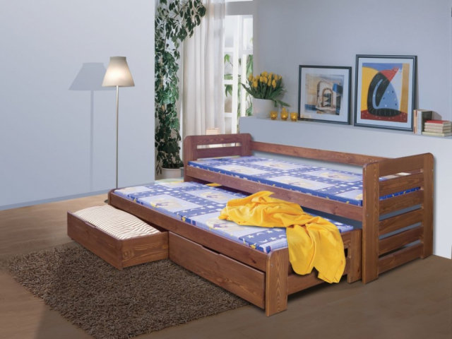 TOMASZ DOPPELBETT Ausziehbett für Jugendliche,80x180,mit 2 Matratzen,mit Schubladen,Eiche