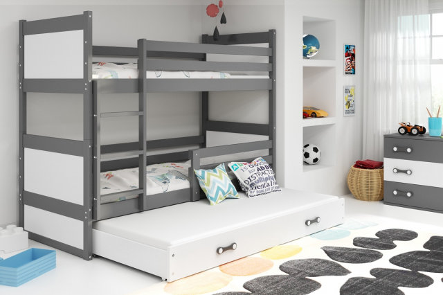 Riko III 200x90 Двухъярусная кровать с тремя матрасами Графит