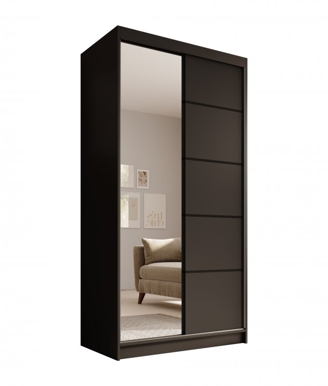 SW-LAU 100 cm Sliding wardrobe with mirror,Black matt