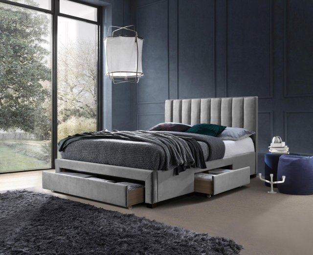 13167, 160x200 Bett mit 3 Schubladen,Velvet Grau