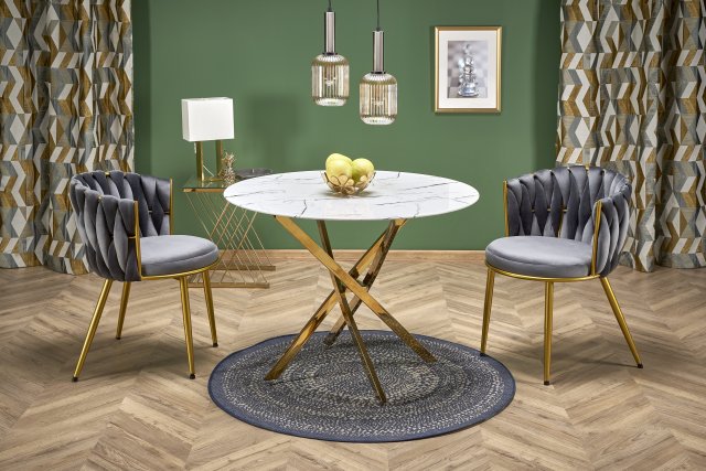 RAYMOND 2 Round table color: top - white marble, legs - gold