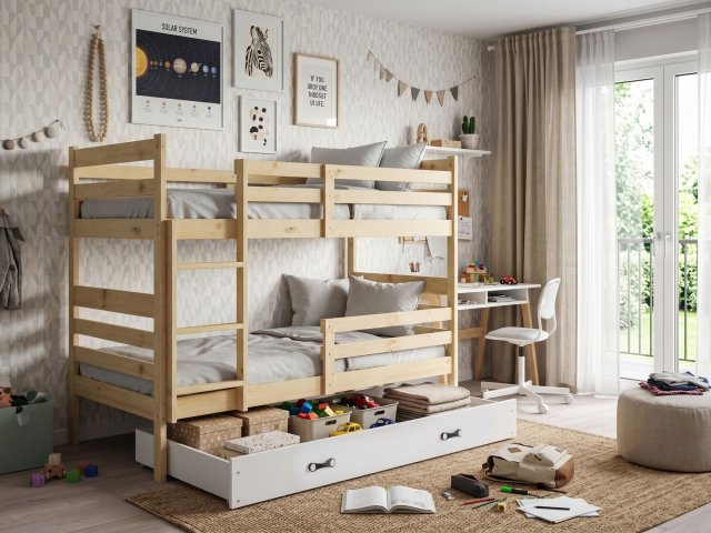 Etagenbett Hochbett 190x90 mit 2 Matratzen und Schublade,Kiefer