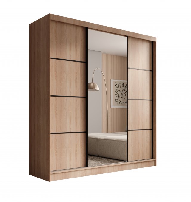 SW-KER-200 cm-SB Sliding wardrobe with mirror,Sonoma/black