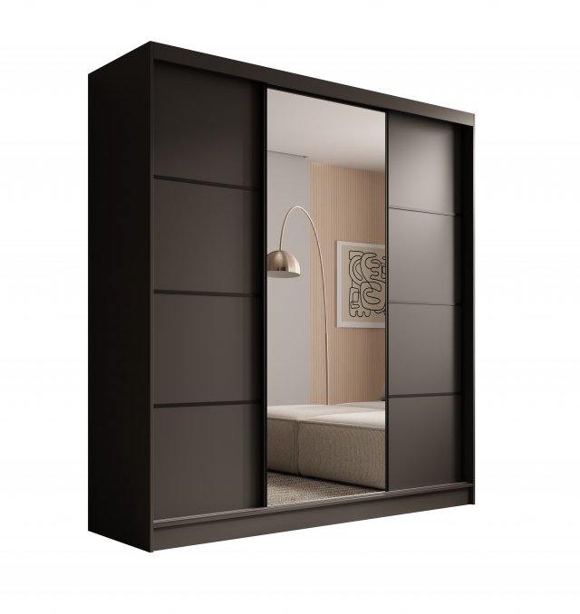 SW-KER-200 cm-BB Sliding wardrobe with mirror,Black/black