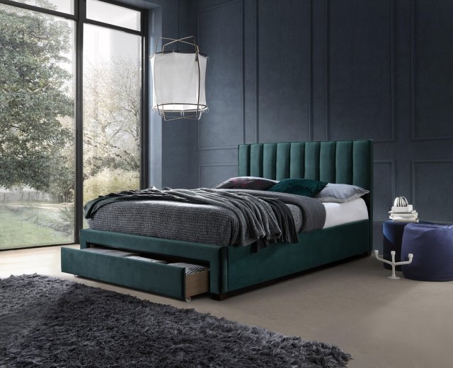 28040, 140x200 Bett mit 3 Schubladen,Velvet Dunkelgrün