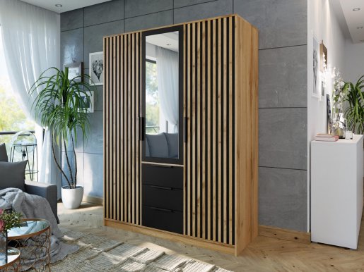 Bali/ Lux D3 Wardrobe with mirror (black/oak wotan)