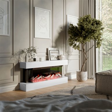 CAMIN MODERN 1 RTV white + kamin TV-alus