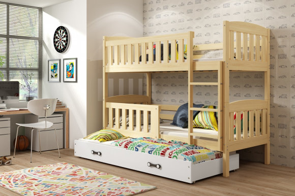 Cubus 3 Triple bunk bed with mattress 190x80 pine