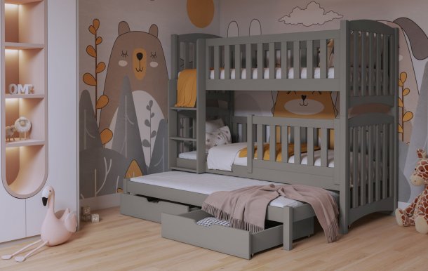 NATHAN III Triple bunk bed with mattress grey acrylic