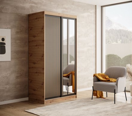 SW-DEL-AB 100 cm Sliding wardrobe with mirror,Artisan,Black matt